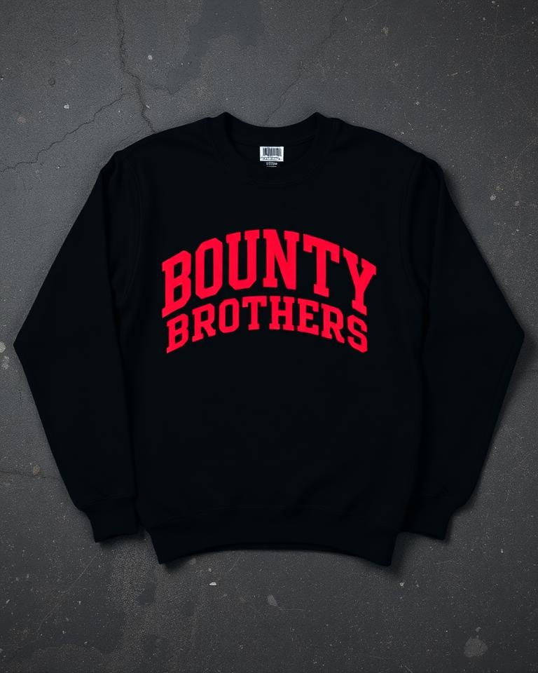 Black heavyweight crewneck with arched BOUNTY BROTHERS print