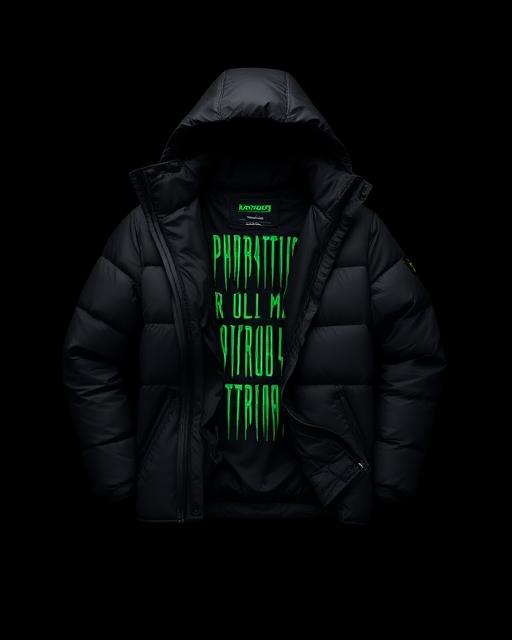 Black puffer jacket with red lining